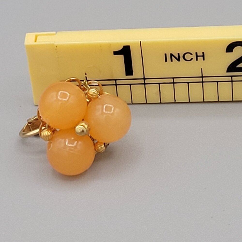 Hobe Vintage Triple Beaded Earrings Clip On Orange Gold Tone Signed - Picture 8 of 8